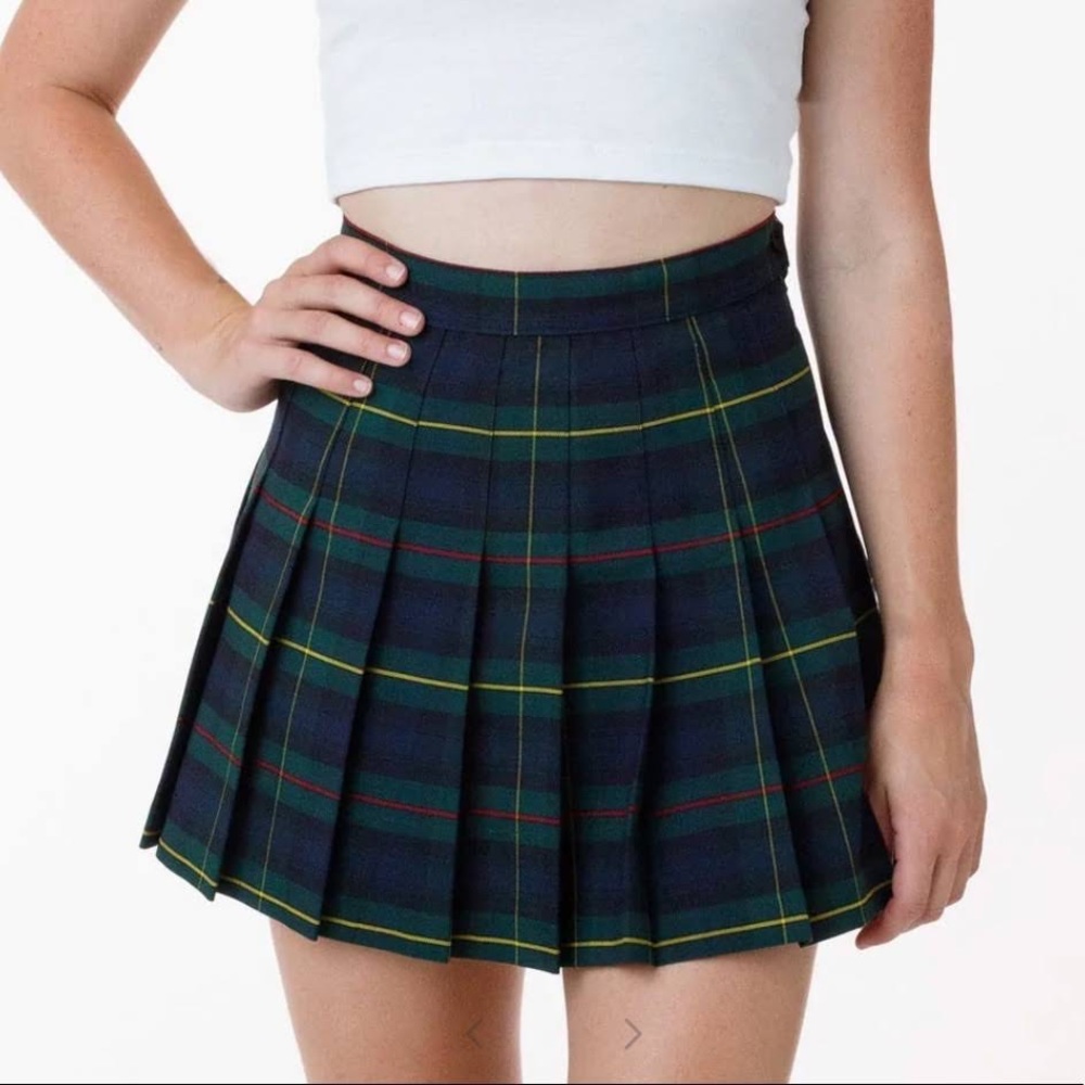 American Apparel Plaid Pleated Tennis Skirt SIZE M Green Navy Blue